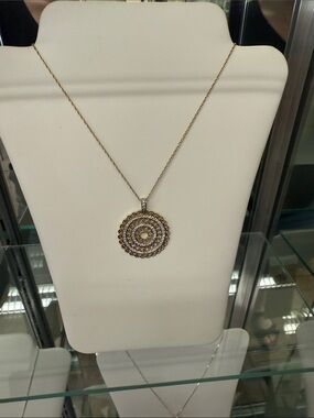 Gold-Tone Circular Crystal Pendant Necklace